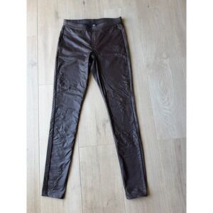 Hue Womens XS Brown Faux Leather Crinkle Texture Leggings Skinny Pull On Pants